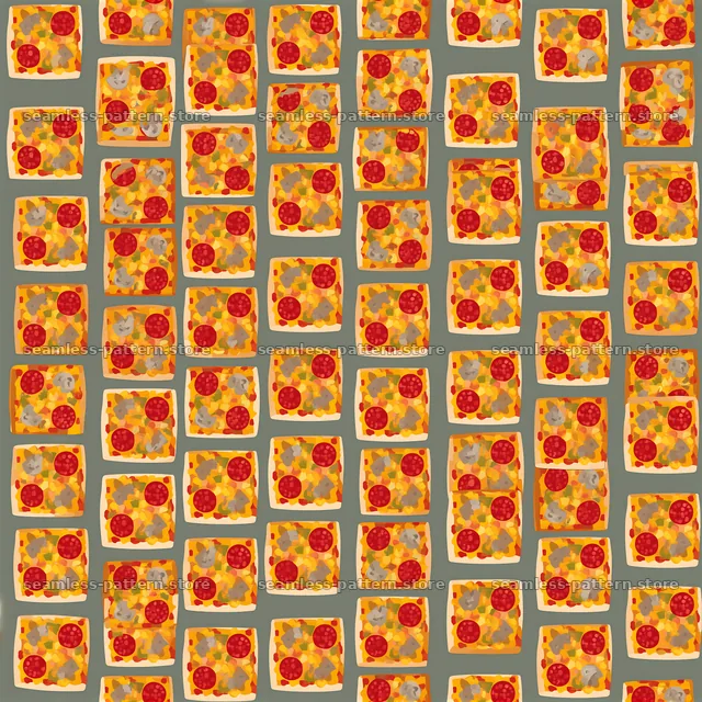 Seamless hot pizza pattern with pepperoni slices and cheese — seamless tileable pattern