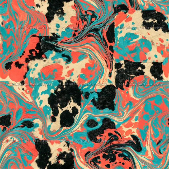 Seamless marbled cowhide pattern with vibrant swirls and colors — seamless tileable pattern