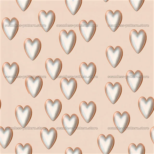 Metallic hearts repeating pattern on a light background — seamless tileable pattern