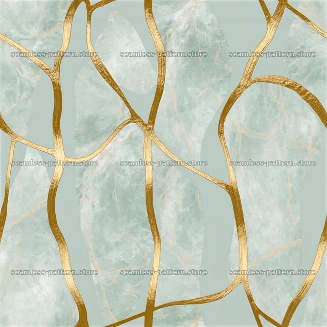Gold kintsugi vein seamless pattern with turquoise stone background — seamless tileable pattern