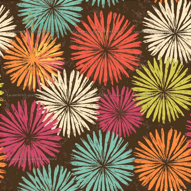 Multicolor abstract bursts seamless pattern features bold shapes — seamless tileable pattern