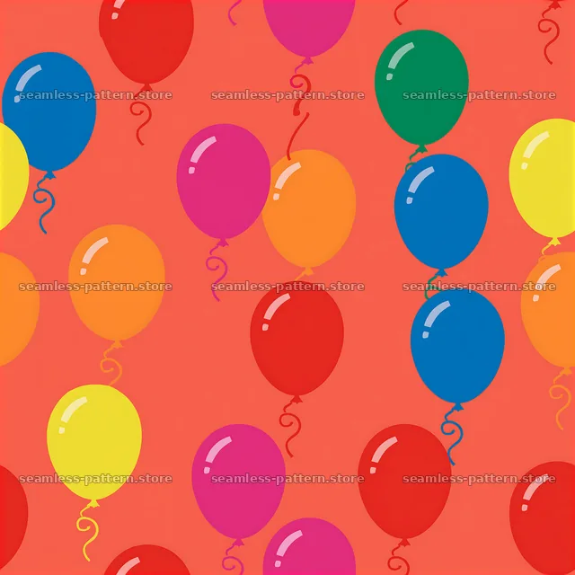 Rainbow balloon seamless pattern with colorful shapes and swirls — seamless tileable pattern