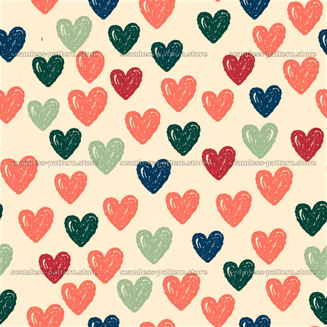 Naive heart doodles seamless pattern in colorful design — seamless tileable pattern