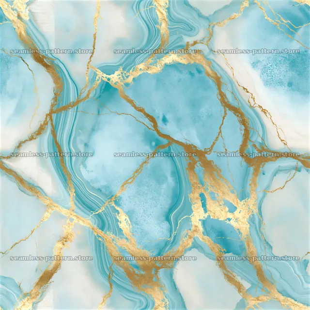 Seamless turquoise marble pattern with gold veins on a smooth surface — seamless tileable pattern