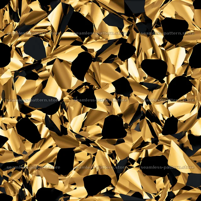 Gold and black camouflage seamless texture with angular shapes and shiny surfaces — seamless tileable pattern