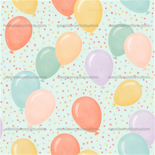 Seamless pattern of colorful balloons and confetti — seamless tileable pattern