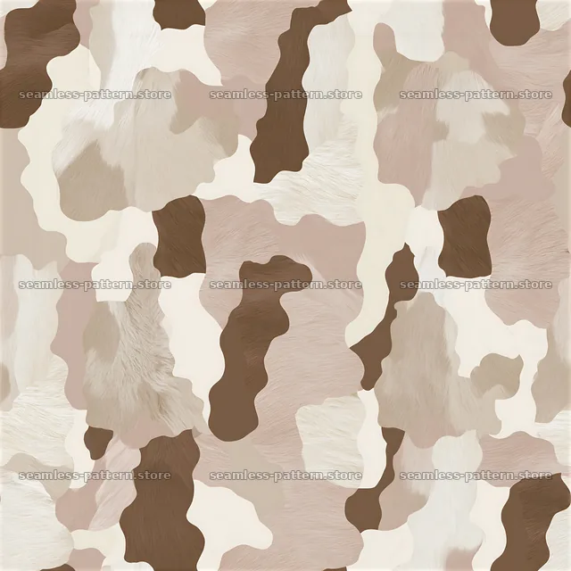 Seamless natural cowhide repeat pattern with brown and cream colors — seamless tileable pattern