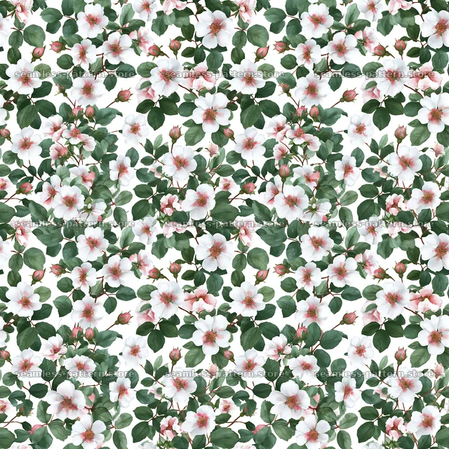 Seamless watercolor rose pattern with green leaves and pink blooms — seamless tileable pattern