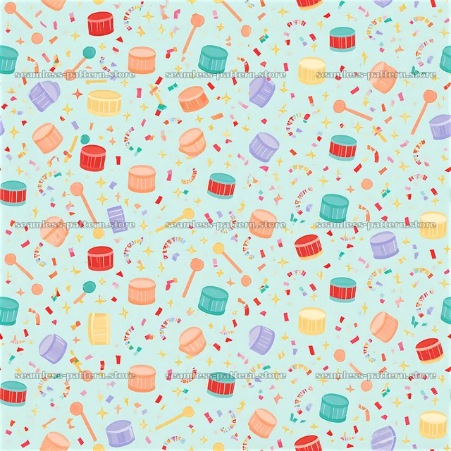 Colorful festive drums seamless pattern in bright colors and shapes — seamless tileable pattern