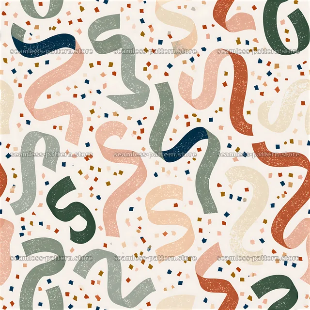 Confetti streamers seamless pattern with colorful shapes and forms — seamless tileable pattern