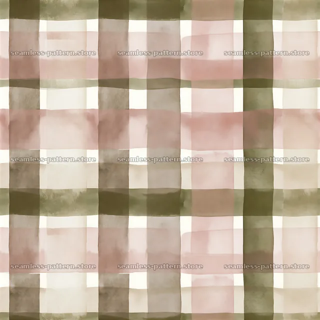 Seamless watercolor plaid pattern in soft pink and green hues — seamless tileable pattern