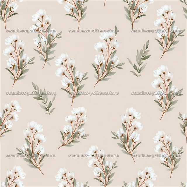 Tileable watercolor floral sprig pattern on light background — seamless tileable pattern