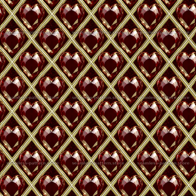 Sparkling hearts tileable pattern with gold accents — seamless tileable pattern