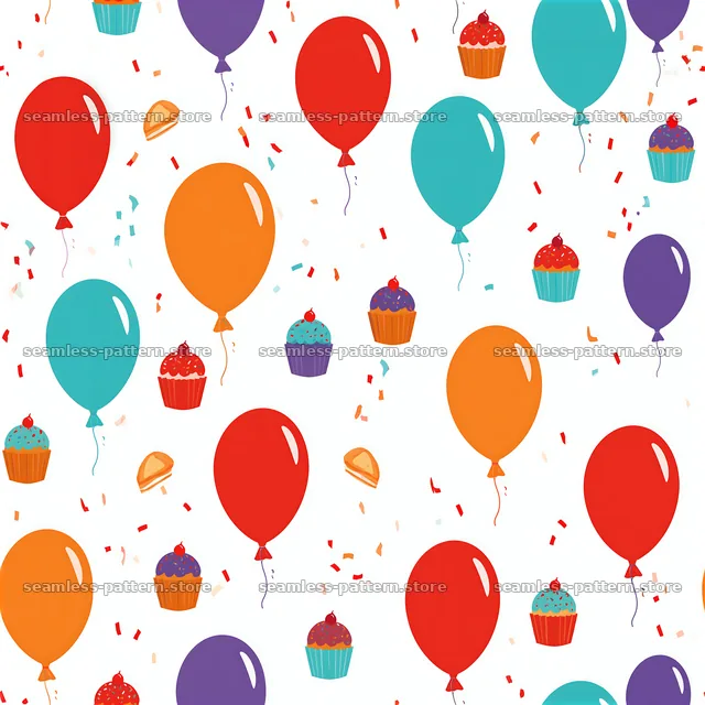 Bright balloons and pastry cake seamless pattern — seamless tileable pattern