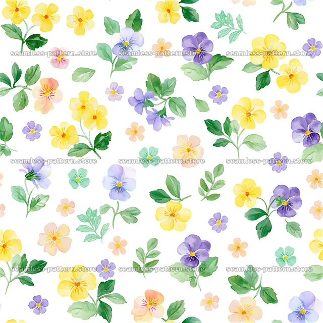 Watercolor floral repeating pattern with colorful blooms and leaves — seamless tileable pattern
