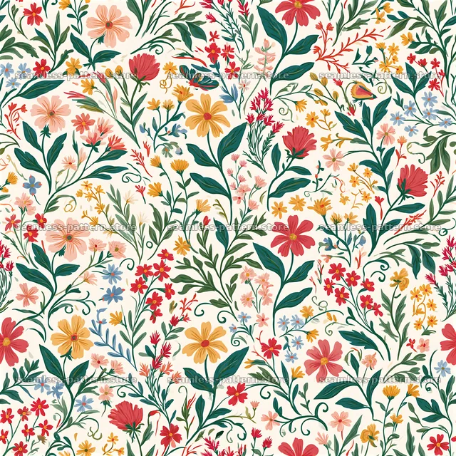 Bright floral details seamless pattern filled with colorful flowers — seamless tileable pattern