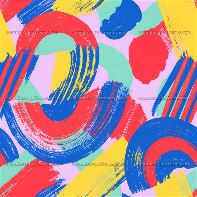 Vibrant gouache brush marks seamless pattern in bright colors — seamless tileable pattern