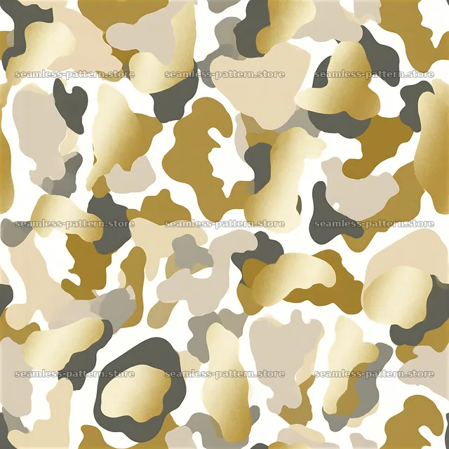 Metallic gold camouflage seamless texture with abstract shapes and colors — seamless tileable pattern