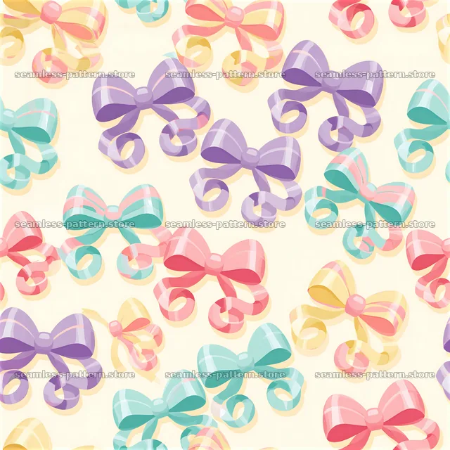 Cute bows and ribbons seamless pattern in pastel colors on light background — seamless tileable pattern