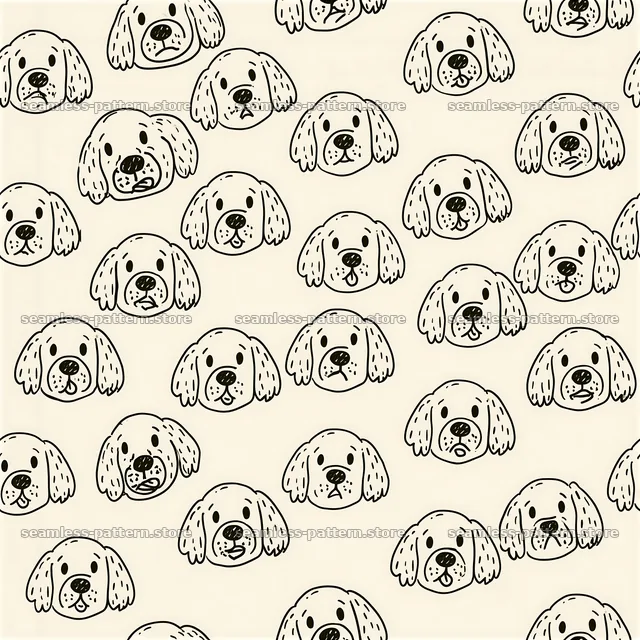 Repeating pattern with cartoon canine faces over a light background — seamless tileable pattern