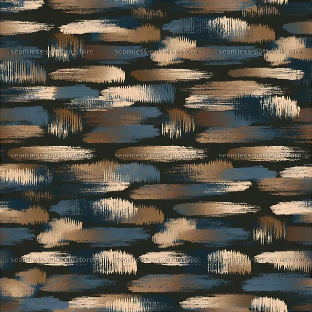 Seamless fluid brush mark pattern in muted tones of blue and brown — seamless tileable pattern