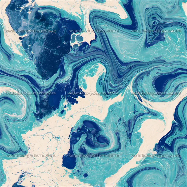 Ocean marble seamless pattern with blue and white hues — seamless tileable pattern