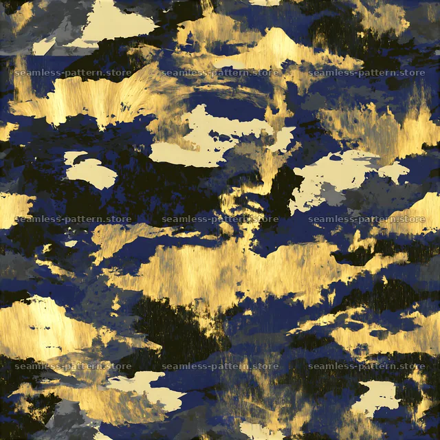 Brushed gold camouflage tileable texture with dark blue and black elements — seamless tileable pattern