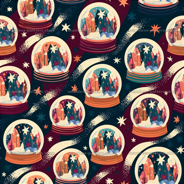 Colorful festive snow globes seamless pattern — seamless tileable pattern