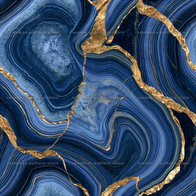 Seamless blue marble texture with gold veins in a flowing pattern — seamless tileable pattern