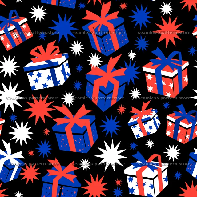 Seamless pattern with birthday gifts and stars — seamless tileable pattern