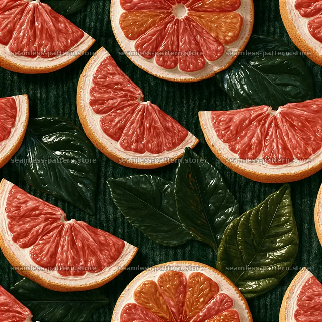 Colorful citrus seamless pattern with grapefruit and green leaves — seamless tileable pattern
